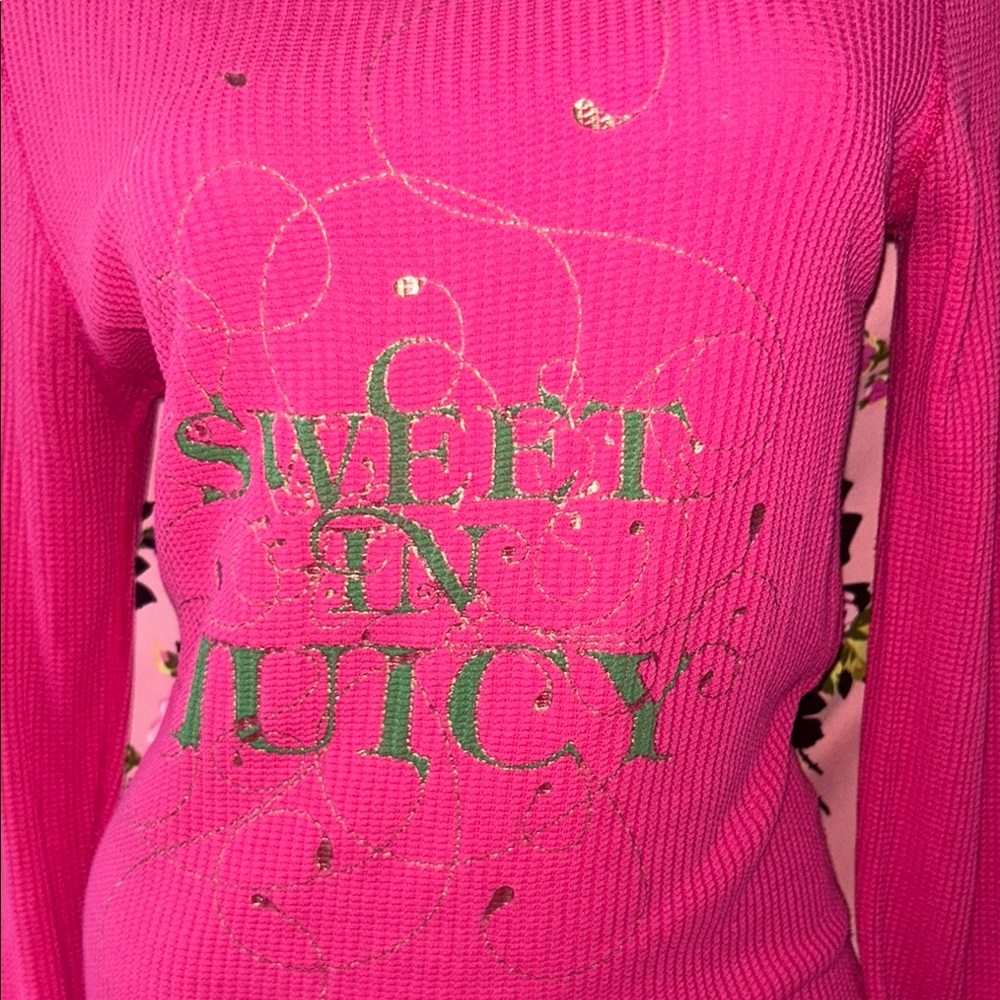 Juicy Couture Pink Women's Top waffle thermal green sweet in juicy Y2K vintage